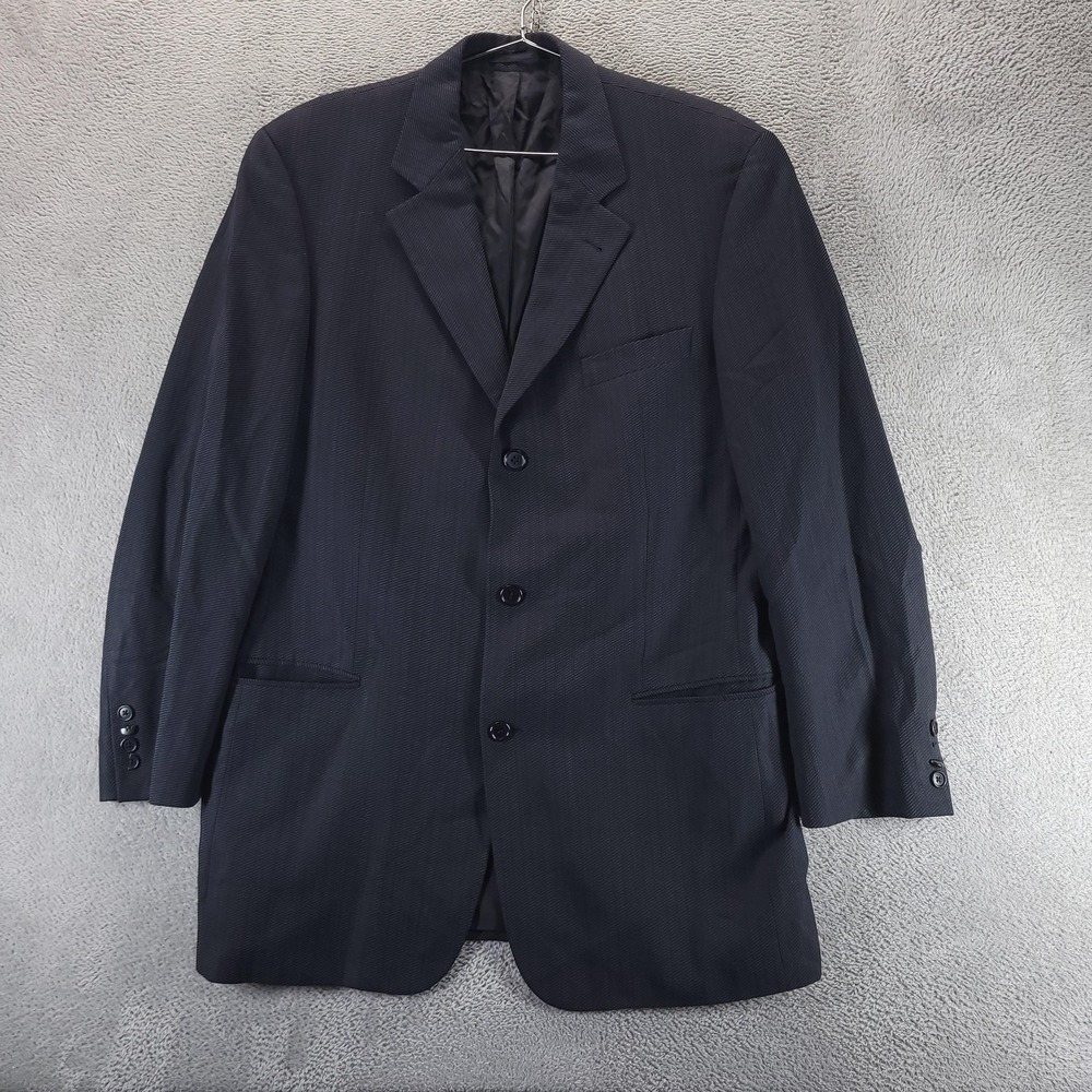 Hugo Boss Suit Jacket Mens 42L Blue Stripe Wool Einstein Omega Made USA Office